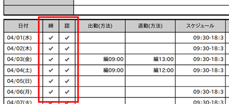 締め状況・勤怠確認状態出力